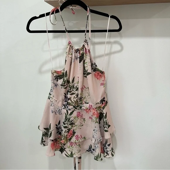 NWT Parker Pink Floral Ruffle Keyhole Halter Top pastel whimsi girly coquette - Picture 3 of 7